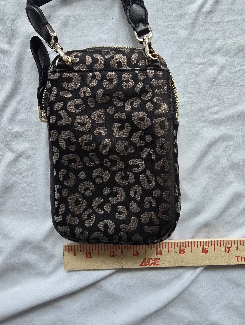Kate Spade New York Leopard Print Phone Crossbody Bag Black Gold - Picture 6 of 6